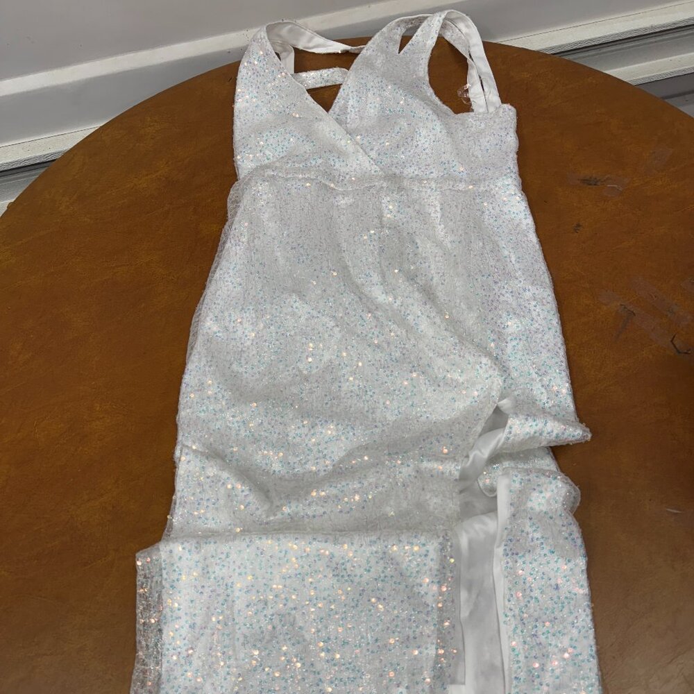 SHEIN Women's L White‎ Sequin Split Thigh Sleeveless Party Dress